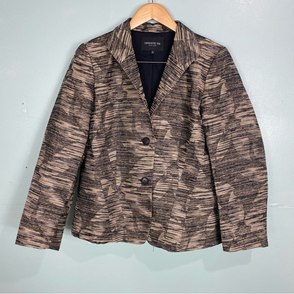 Lafayette 148 Floral Linen Blend Blazer Sz 14 Beige Black